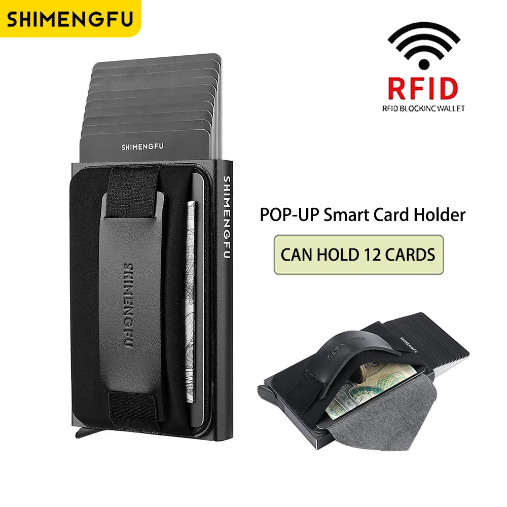 New RFID Blocking Pop-up Card Holder Leather+Metal Bank Card Wallet Men's ID Cover Credit Minimalist Card Holder Bag For Women