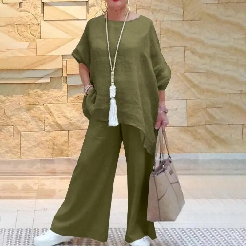 

2023 Autumn Cotton Linen Women's Tracksuit Suit Oversize Loose Wide-leg Pants Casual Suits Female Trendy Fasniom Set Clothes