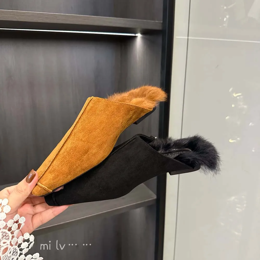 Женские тапочки с круглым носком из флока