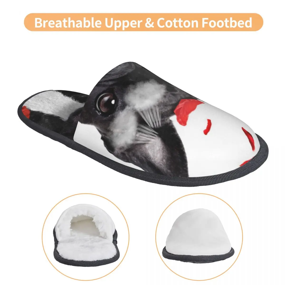 Тапки женские и мужские зимние теплые Французские бульдоги собака с лепестками