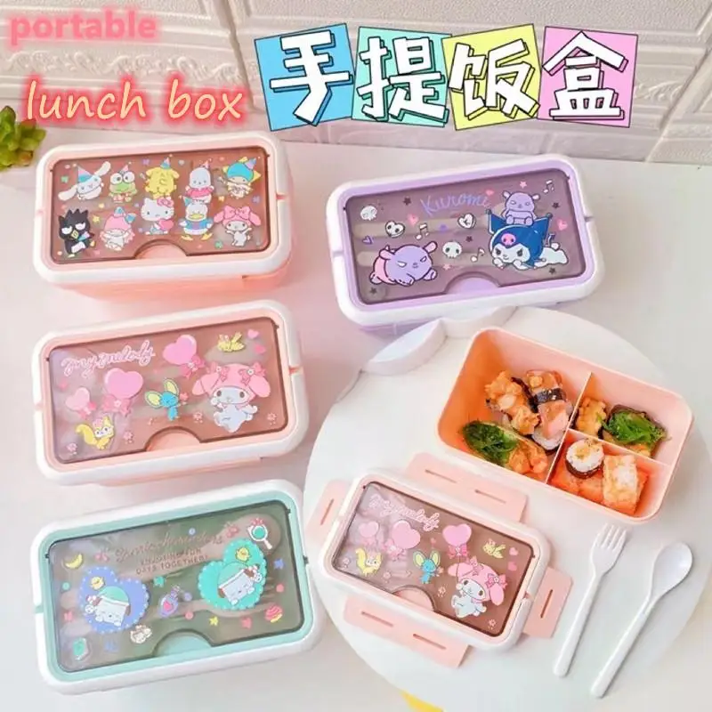 

Kawaii аниме Sanrios MyMelody Hellokittys мультяшный Ланч-бокс 1400 контейнер для еды, мл портативный детский Пикник