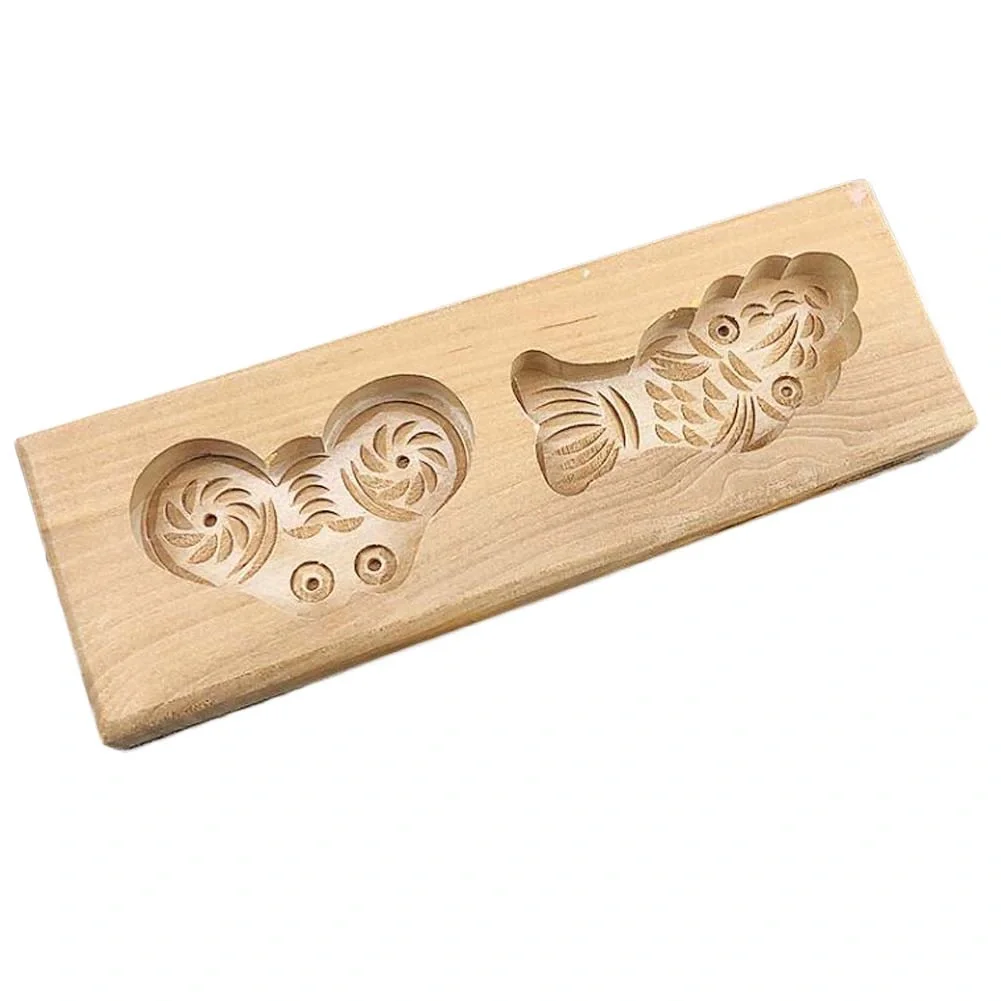 

Wooden Mooncake Mold Pastry Mold Bean Paste Cake Baking Tools Chinese Money Fish 40g