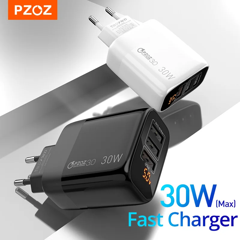  PZOZ USB Type C Charger 30W Fast Charging QC 3.0 PD 20W Quick Charge LED Display For iPhone 14 13 12 Pro Max Plus Samsung Xiaomi 