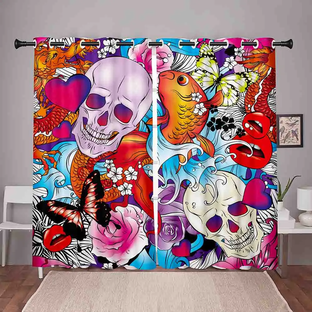 

Luxury Skull Blackout Curtains Adult Children Creative Door Curtains Living Room Boys Girls Bedroom Bar Window Decoration Custom