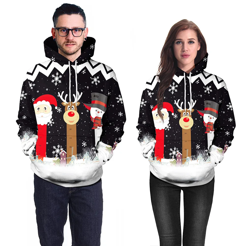 

Christmas Couple Hooded Sweater Autumn Winter New Men's and Women's Guard Mixed Color To Map Printing Christmas Clothing