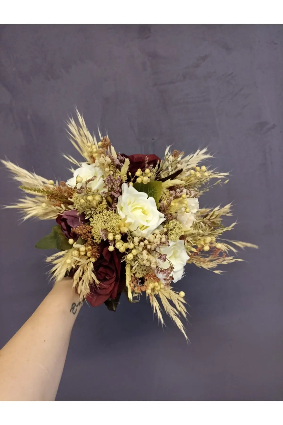 

Bridal Accessories Bridal Bouquet And boutononsset Of 2 Claret Red-White Flowers Wedding For Bride And Bridesmaids