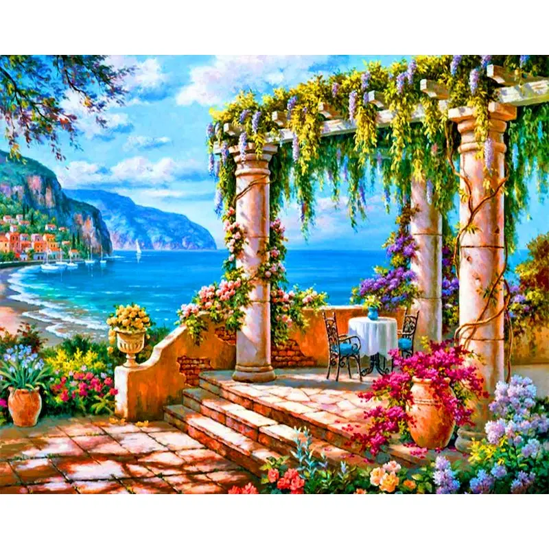 

GATYZTORY 60x75cm Frame DIY Painting By Numbers Kits Arched Door Scenery Modern Home Wall Art Picture Seaside Paint By Numbers