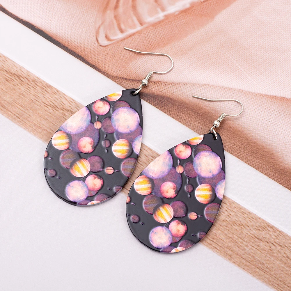 Новые модные акриловые серьги с принтом Relievo космический стиль винтажные каплями