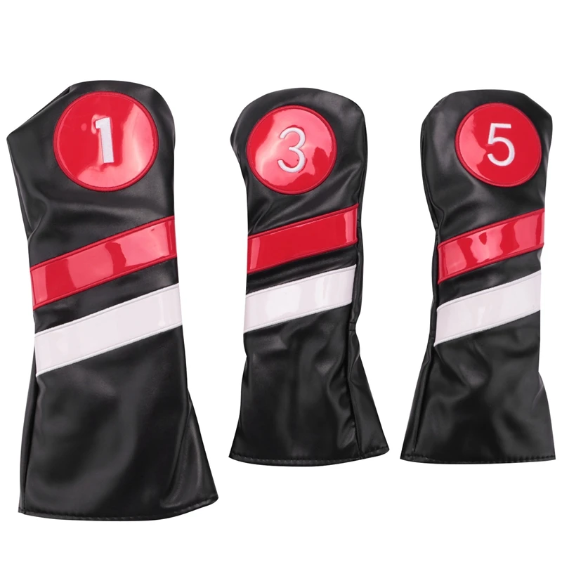 

Golf Head Covers 3Pcs/Set Driver Fairway Wood Headcovers Black Red Vintage Pu 1 3 5 Driver