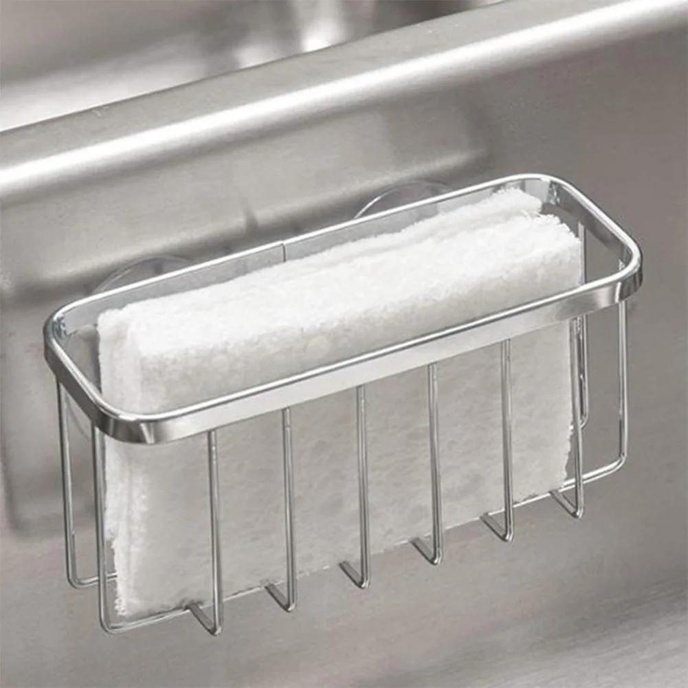 

Stainless Steel Sponge Rack Kitchen Sink Shelf Suction Cup Sponge Holder Storage Basket Drain Rack Space Saver Kitchen Gadgets