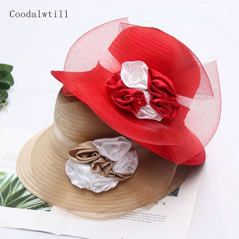 

Women Elegant Church Fedora Cap For Wedding Party Fascinator Hats Ladies Summer Outdoor Sun Hat Floral Wedding Chapeau Cap