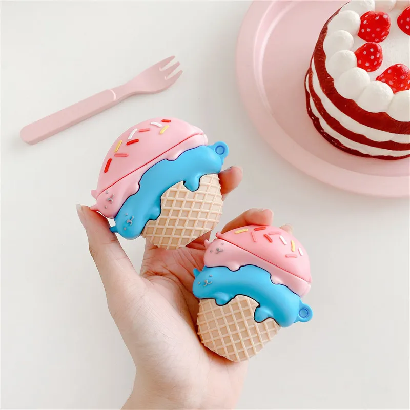 

3D Ice Cream Cute Case for Airpods Case Cover Wireless Earphone Protective Charging Box Headphone Cover Case for Airpods 2 Pro