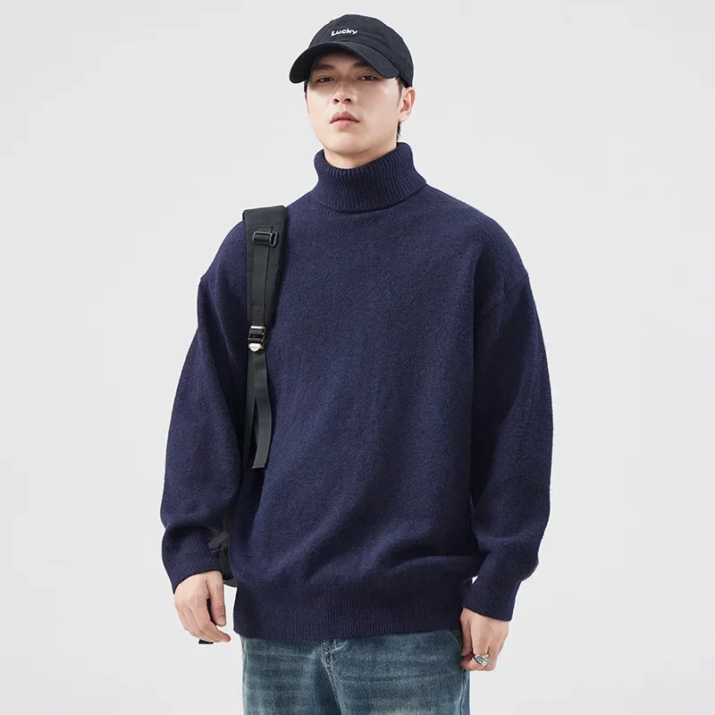 Зимний новый стильный теплый вязаный свитер поло/черепашковый воротник мужской