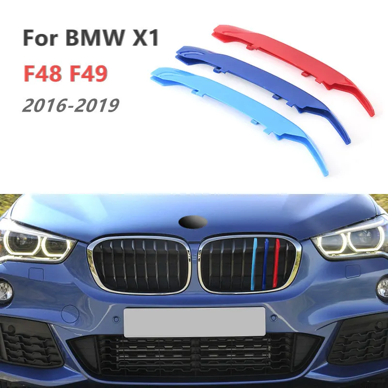 

Передняя решетка автомобиля, отделочные полосы, крышка гриля 3D для BMW X1 F48 F49 2016-2019 F48 2020-2022(8 стержней), декоративные детали, аксессуары