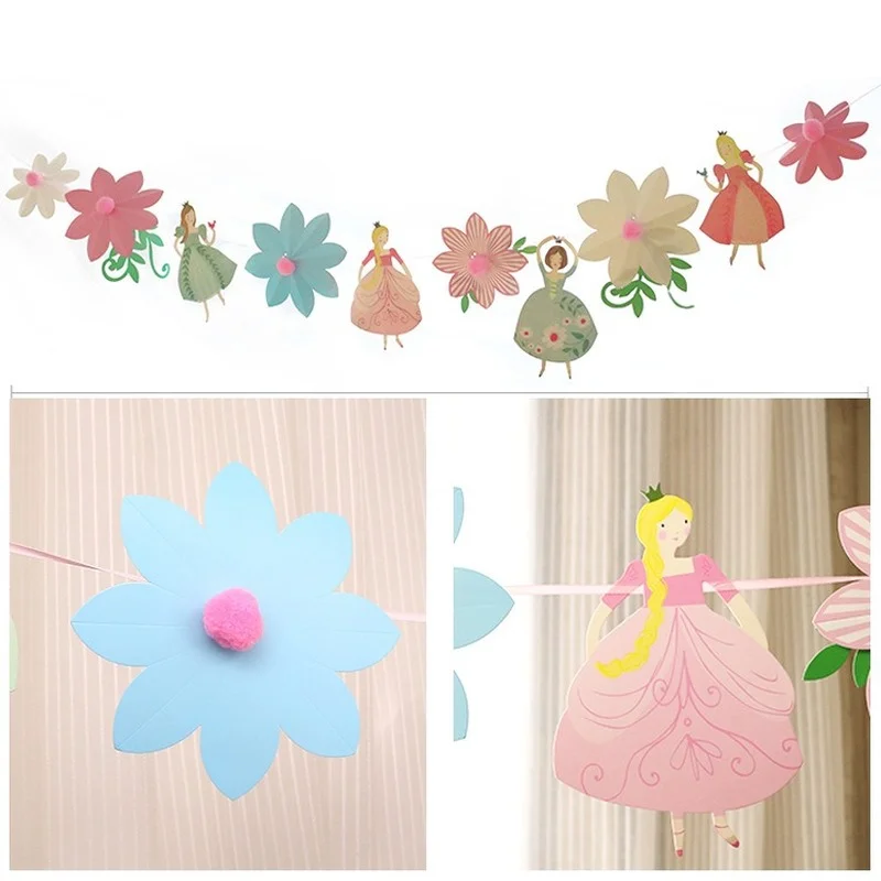 

3m Paper Princess Paper Flag Banner Pull Flag Happy Birthday Wedding Party Favor Baby Shower Curtain Decoration Supplies