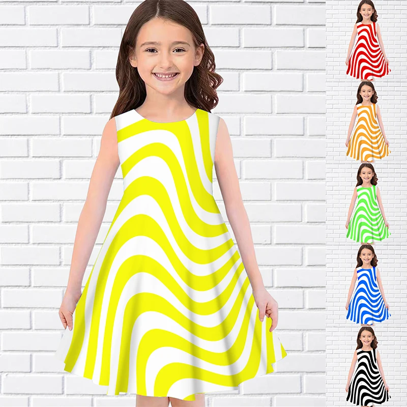 

2022 Summer Girls 3D Flower Print Dresses Kids Girl Party Sleeveless Princess Dress Tank 3D Print Pretty Floral Dress for Girl