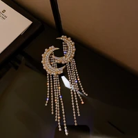 elegant temperament full of diamond pearl moon tassel earrings for women korean fashion earring birthday party jewelry gifts