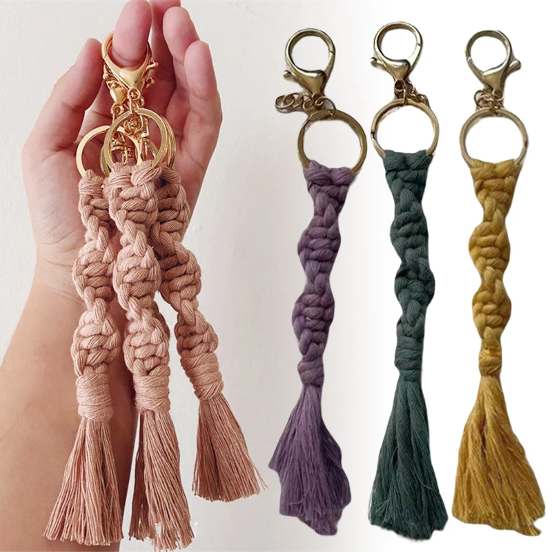 

Boho Braided Tassle Keychain Macrame Wristlet Lanyard Keyrings Strap Lobster Claw Key Ring Bag Pendant Car Key Accessories Gift