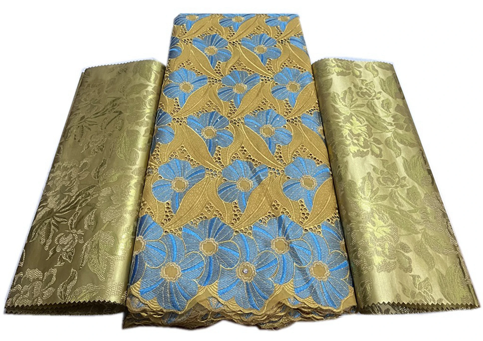 

African Hot Sale Sego Gele Headtie 2pcs/Bag With 100% Cotton Swiss Voile Lace Fabric 5Yards For Sewing Women Wedding Party Dress