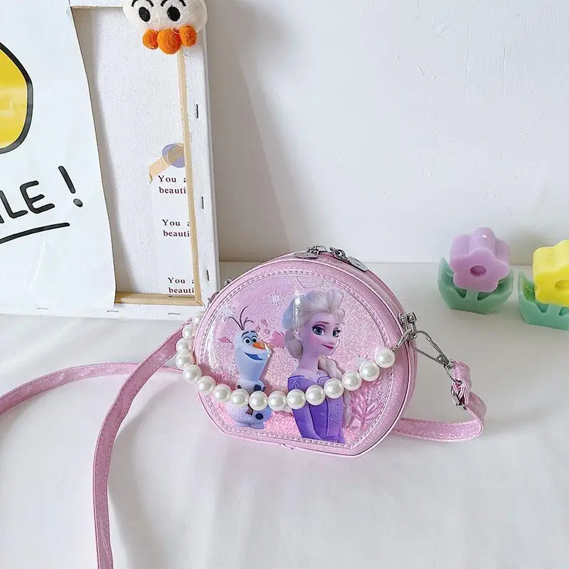 Disney Children's Shoulder Bag for Girl Kid Frozen Purse with Pearl Crossbody Bag Tote Handbag Cartoon Waterproof Portable
