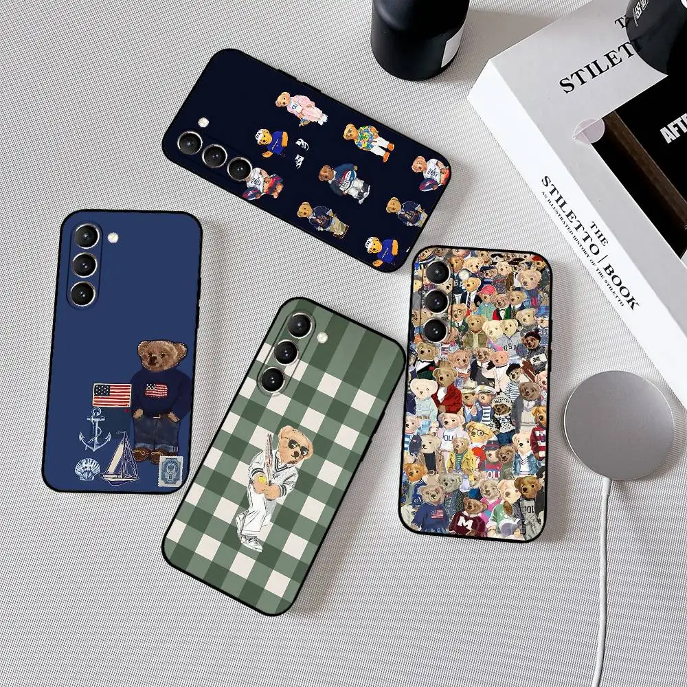 Фото Чехол для телефона с мультяшным медведем P-Polo-S для Samsung S24/S25/S22 S30/A51 52/Lite/Ultra/5G/Plus/FE - тонкая противоударная черная защита №3
