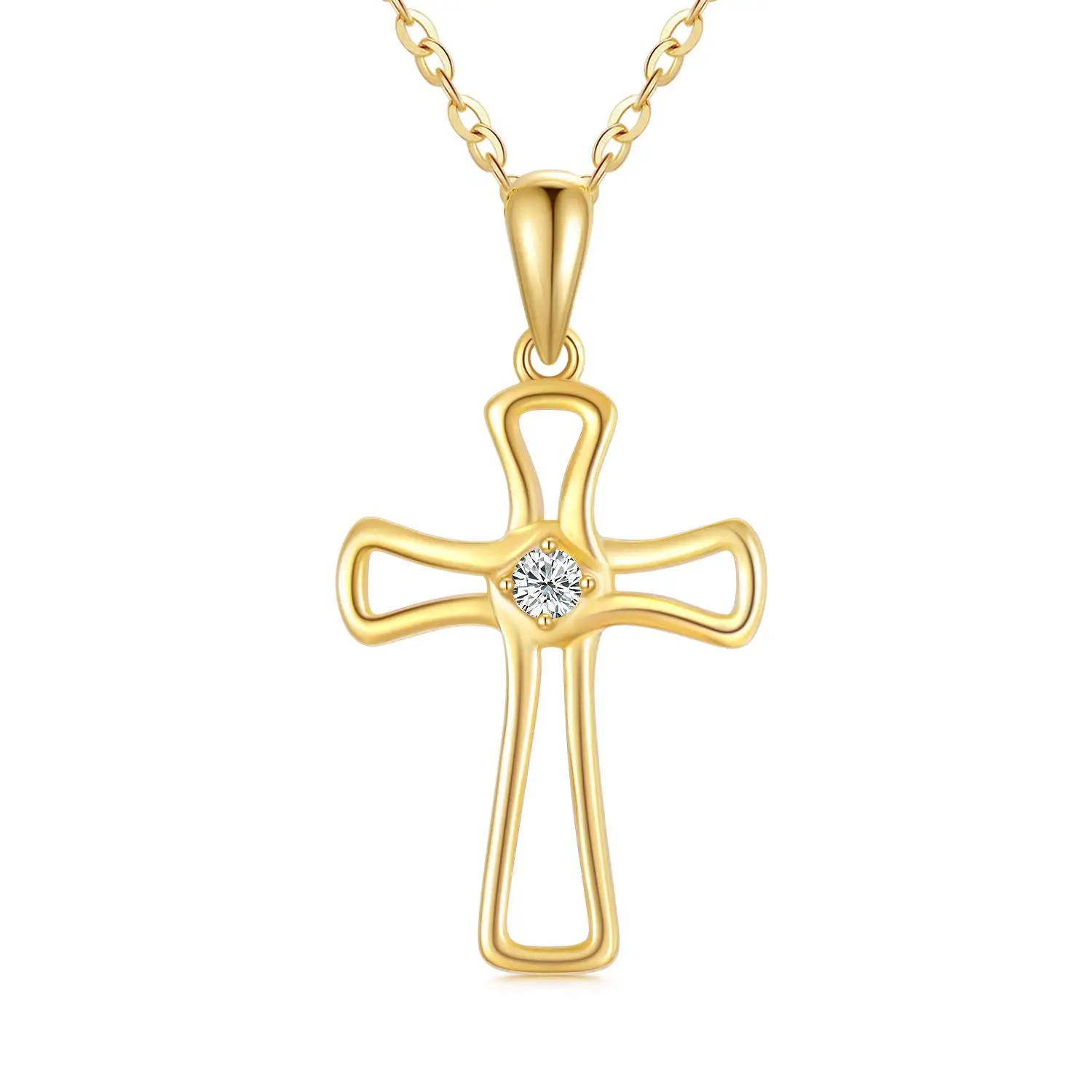 

YFN 14K Real Gold Cross Necklace for Women Yellow Gold Chain Moissanite Cross Pendant Aniversary Gifts for Wife Girlfriend