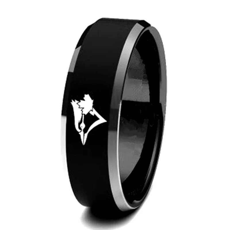 

8MM BLACK Titanium BAND NLB BASEBALL TORONTO BLUE JAYS LOGO RING