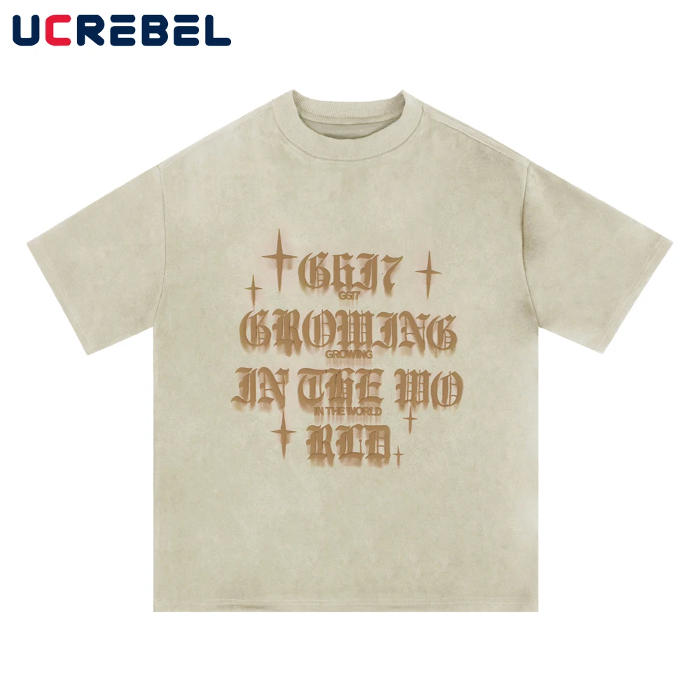 

Футболка мужская с коротким рукавом и надписью, Свободный Повседневный замшевый топ с открытыми плечами и рукавом до локтя, в стиле High Street, н...