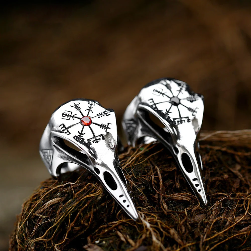 

Vintage Compass Viking Raven Ring Men Biker Norse Stainless Steel Odin Crow Skull Ring Viking Jewelry Amulet Gift Wholesale