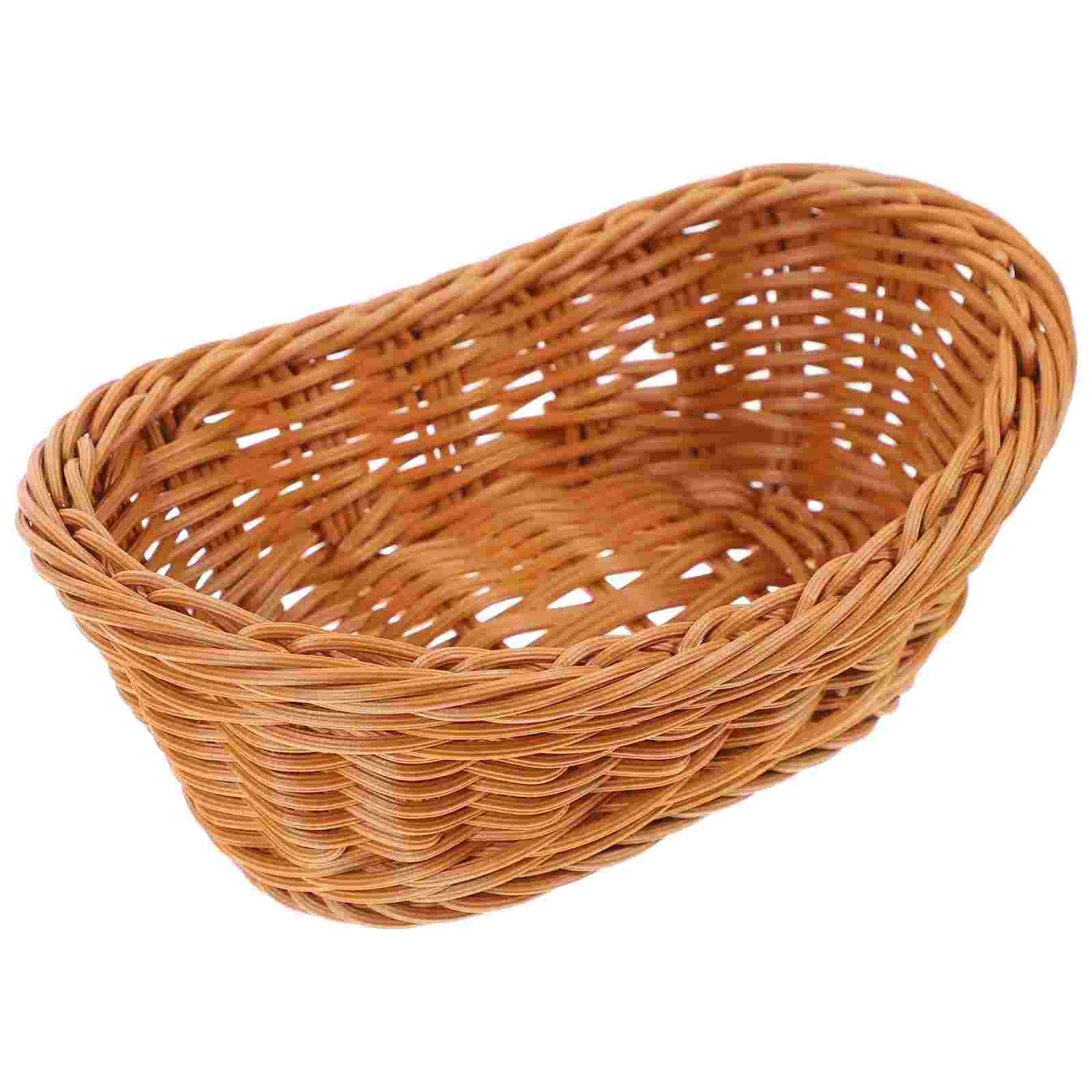 

Desktop Decor Small Baskets Oval Poly-wicker Bread Woven Storage Food Display Rattan