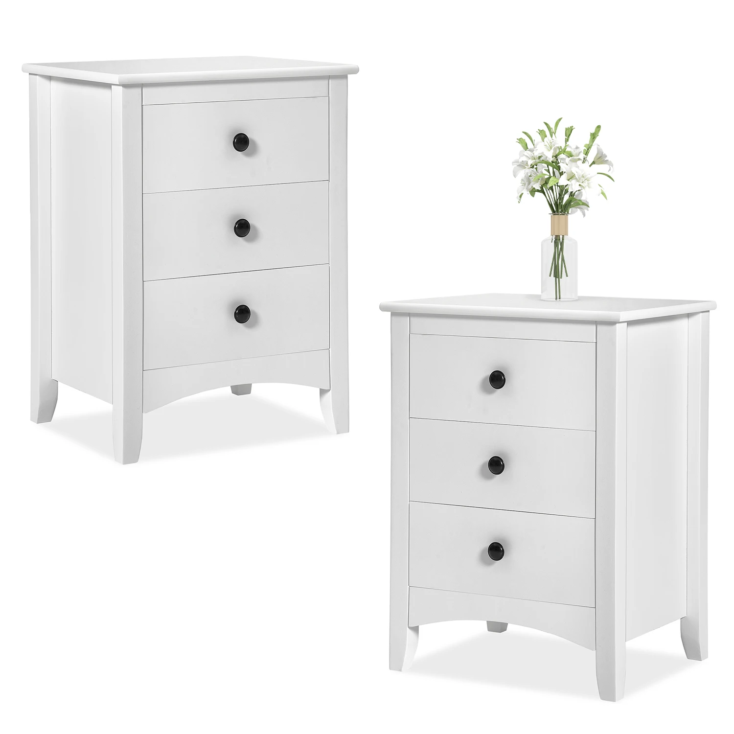 

2pcs White Bedside Tables with 3 Drawers 45x36x61cm Nightstand Modern Coffee Tea Storage Cabinet Wooden Bedroom Home Furniture