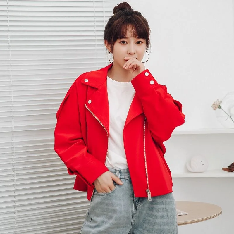 

2022 New Women's Loose Large Motorcycle Leather Jacket Women's Bf Style Spring and Autumn Korean Pu Leather Jacket