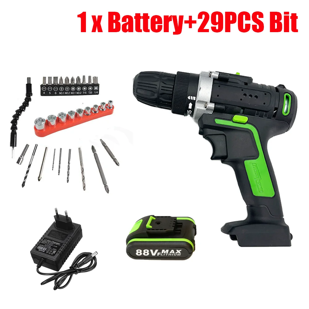 

88VF электрическая дрель, беспроводная дрель высокой мощности с литиевым аккумулятором, беспроводная отвертка, ручная дрель для дома, электрические инструменты «сделай сам»