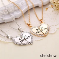 sheishow friendship necklace for women heart splicing metal inlaid rhinestone pendant design best friend clavicle chain jewelry