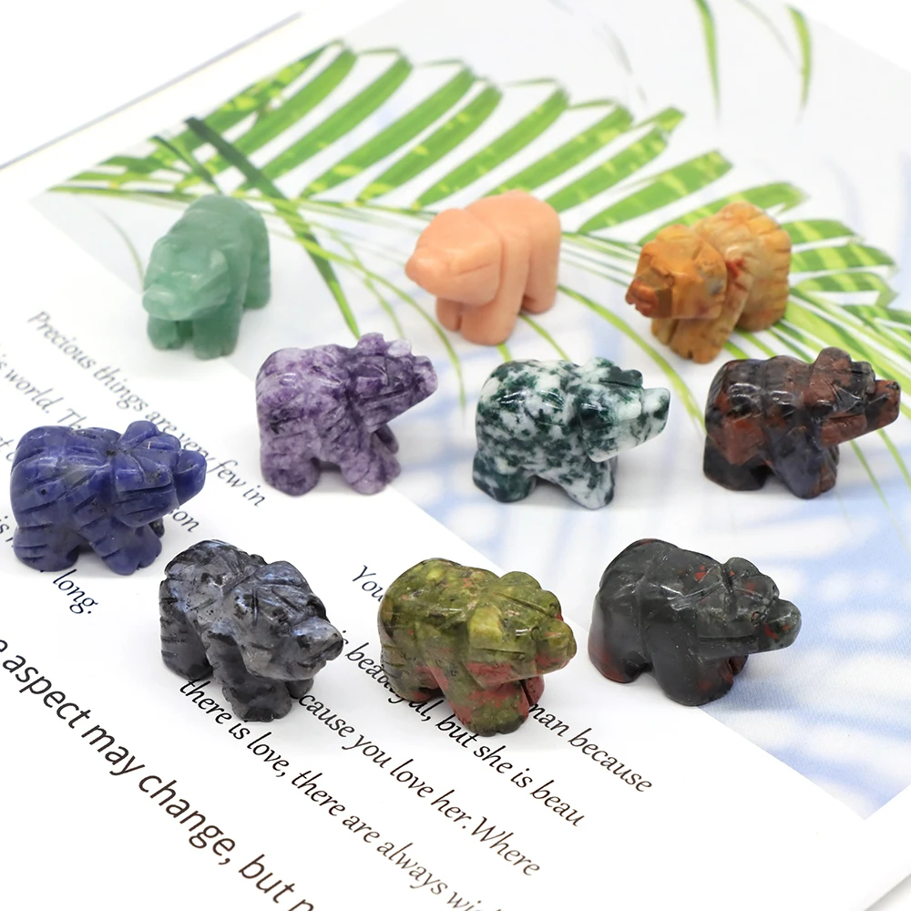 

1.2" Bear Figurine Natural Crystal Green Aventurine Rose Quartz Healing Gemstone Carving Animal Statue Home Decoration Wholesale