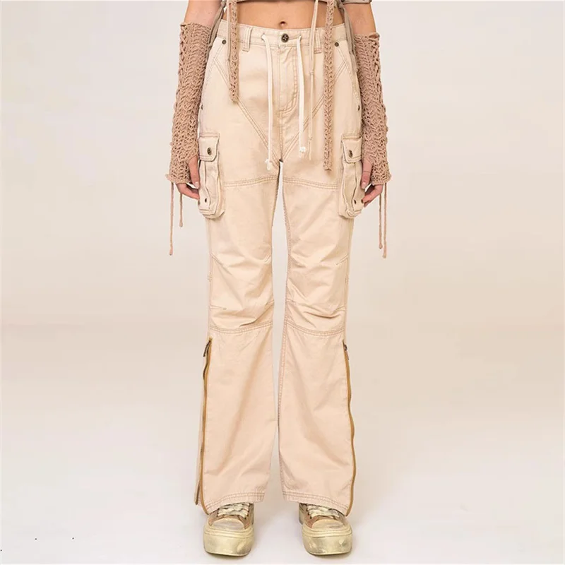 Women's Pants 2023 Summer New Korean Fashion Low Rise Straight Leg Pants Multi Pocket Decorative Cotton Cargo Pants y2k Trousers
