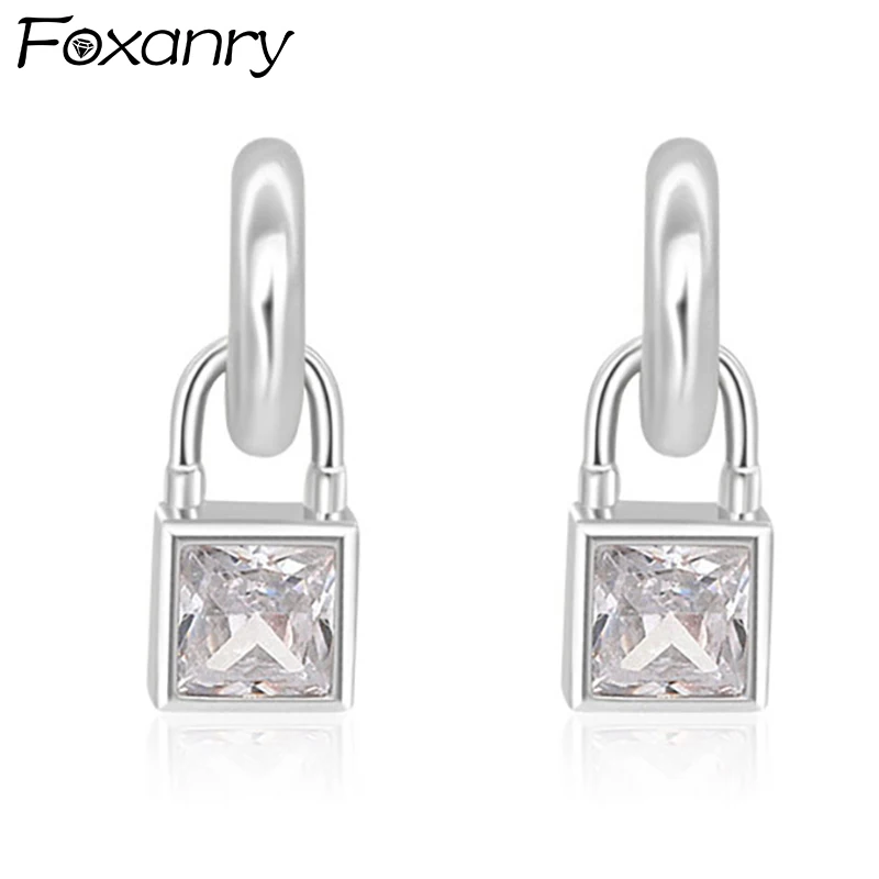 

DAYIN Prevent Allergy Silver Color Elegant Earrings For Women Fashion Creative Sparkling Zircons Lock Geometric Party Jewelry