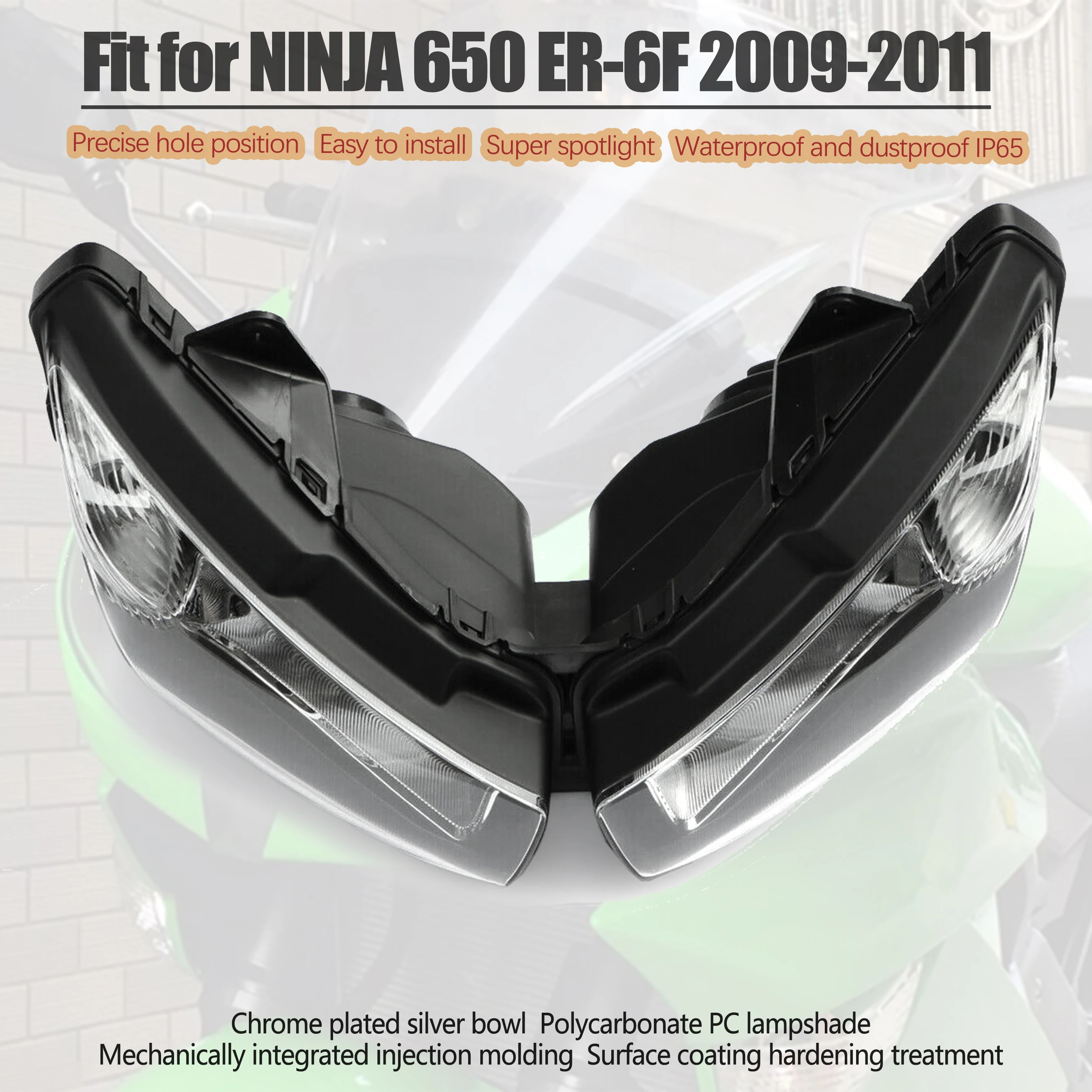 

Подходит для Kawasaki NINJA 650 ER-6F 2009-2011, фара мотоцикла в сборе, фара Ninja 650 ER6F 2010 09 10 11