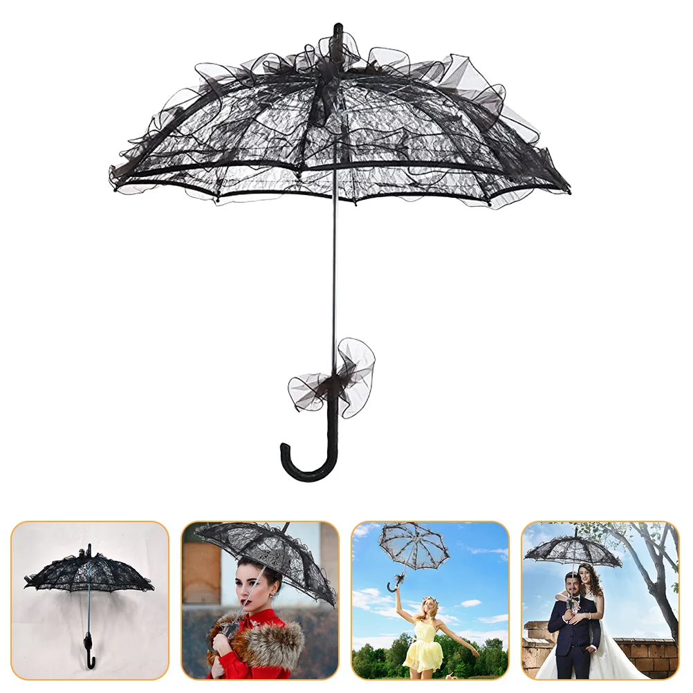 

Lady Costume Umbrellas Black Wedding Dresses Bride Lace Photography Party Decoration Exquisite Princess Children Sun shade