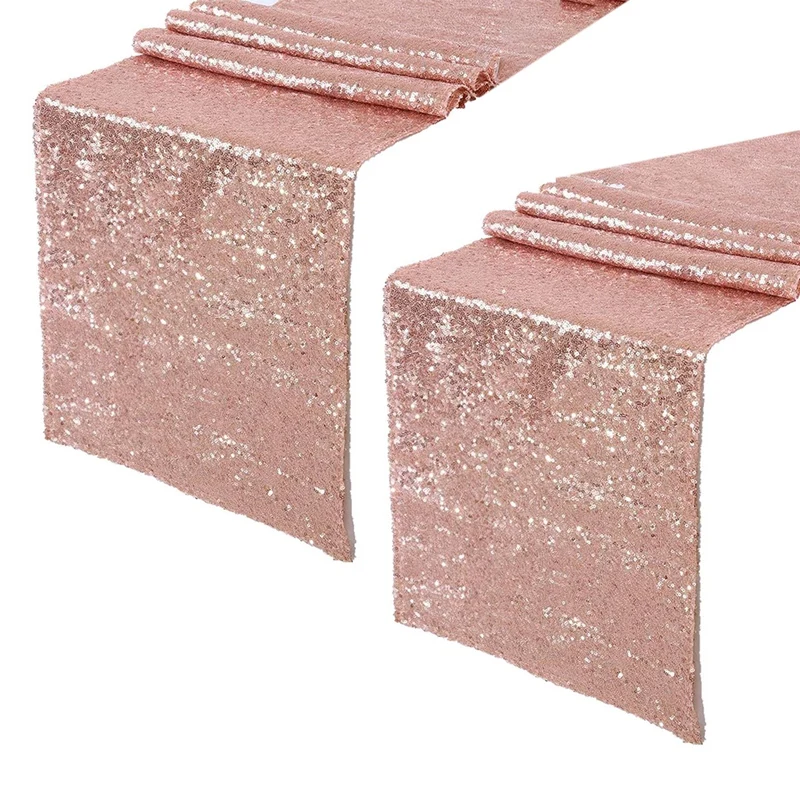 

2X Sparkly Rose Gold Sequin Table Runners 12X71 Inch Shimmer Table For Wedding Party Anniversary Birthday Table Cloth