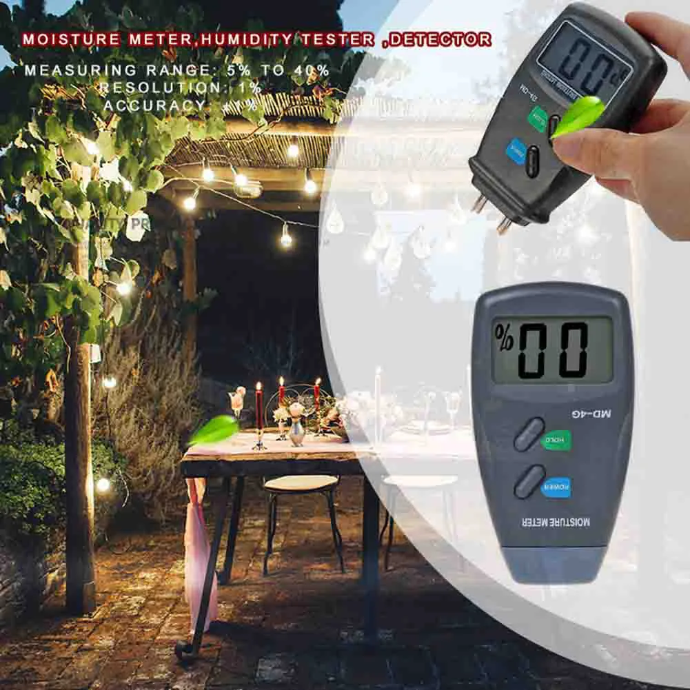 

4 Pin Digital Wood Moisture Meter 5 Percent to 40 Percnet Humidity Tester Timber Damp Detector Large LCD Display