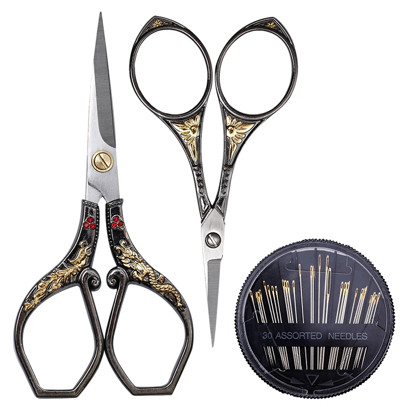 

SHWAKK 2pcs Embroidery Tailor Scissors with 30pcs Needles Vintage Thread Needlework Cloth Scissors For Fabric Dressmaker Shears