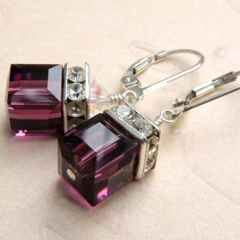 

Fashion Gold Color Purple Zircon Stone Earring Elegant Women Girls Cubic Zirconia Pierced Drop Dangle Earrings