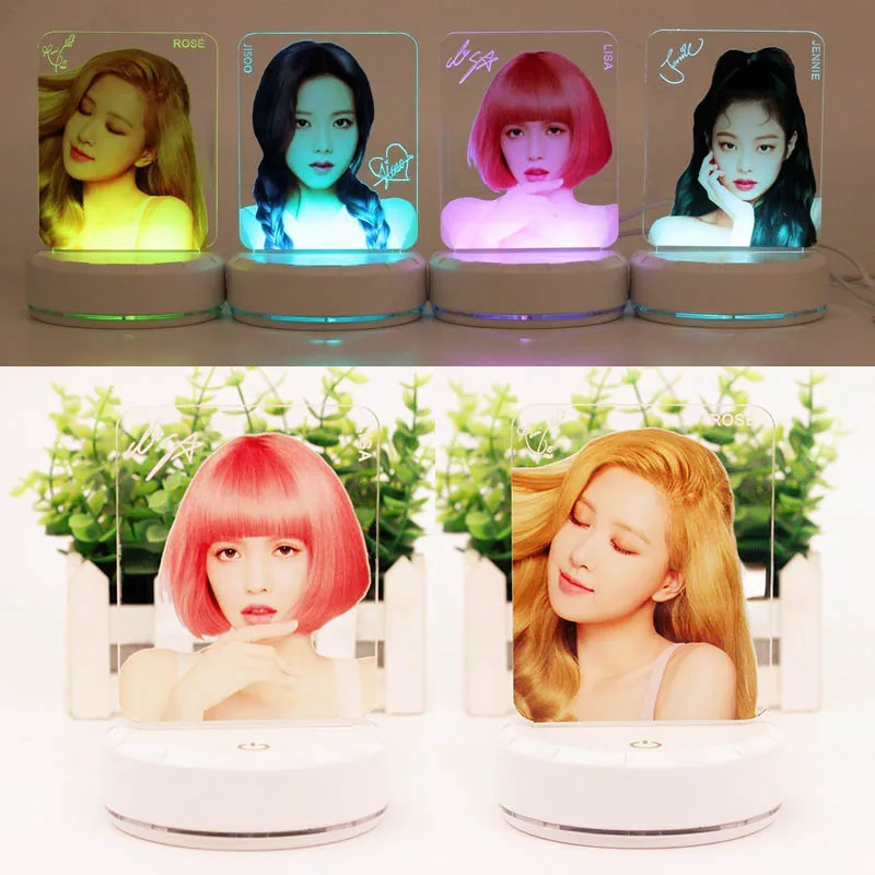 

Светодиодные ночники Kpop Merch JISOO JENNIE LISA ROSE, милая неоновая вывеска, 3D лампы, корейские украшения для спальни, домашний декор, фотооткрытки, под...