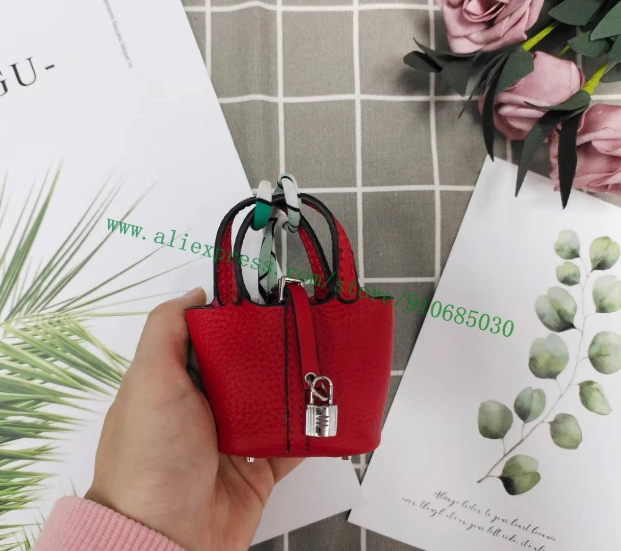 Genuine Grained Calfskin Little Cute Small H Bag Charm Accessories For Designer Handbag Purse Decoration Hanging Ornament Gift