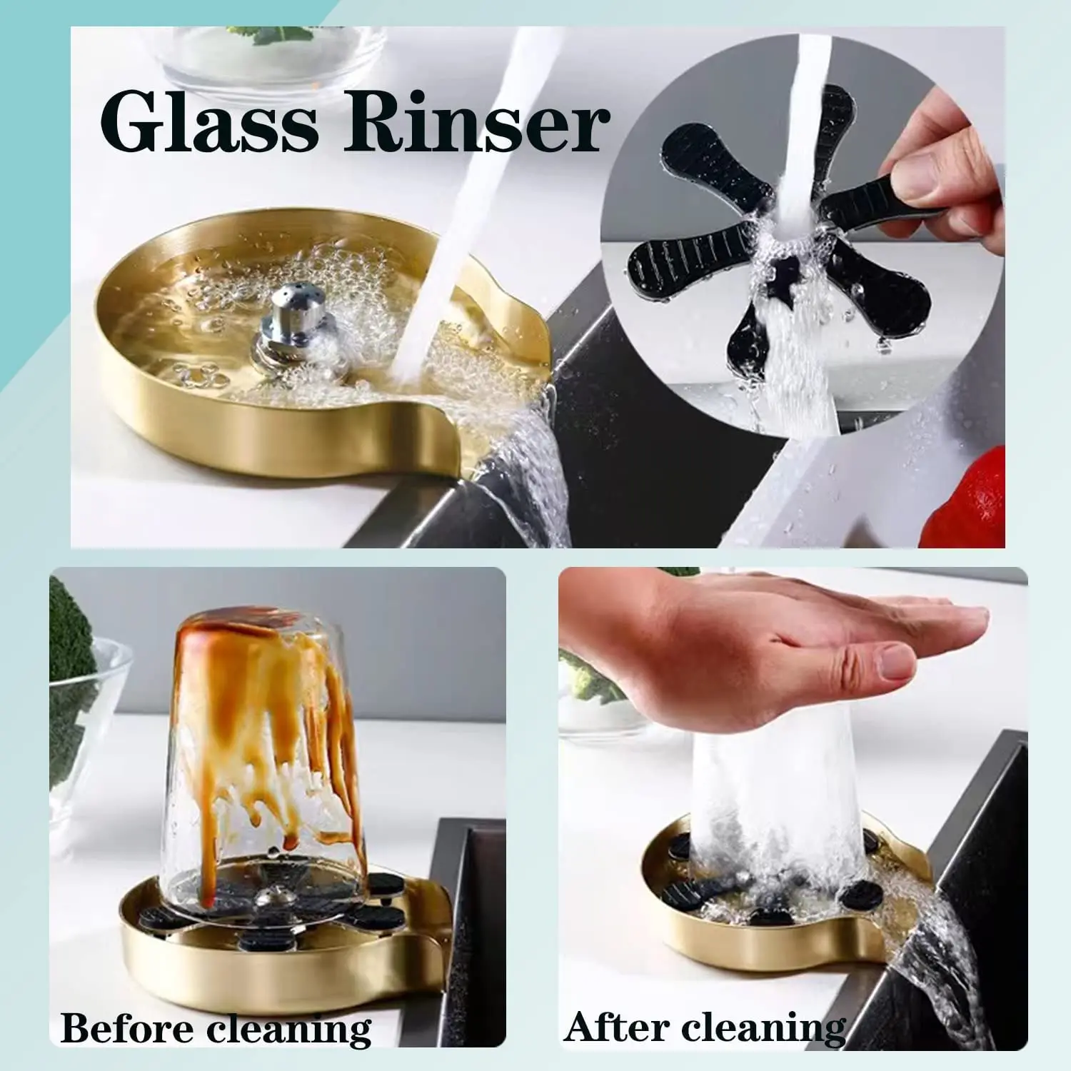 Bar Glass Cleaner with 9 Spray Holes Kitchen Sink Glass Rinser Stainless Steel Faucet Cup Washer Baby Bottle Washer Kitchen Tool