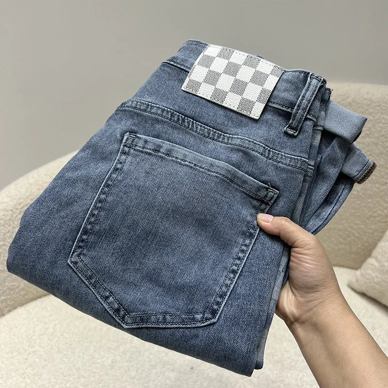 Мужские джинсы с квадратным принтом модные высококачественные недорогие