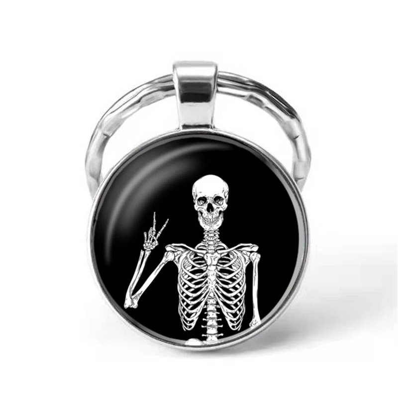 

Glass Keychain Dome Funny Hilarious Skeleton Keychain, Dome Pendant Keyring Skull Keychain, Friendship Gift