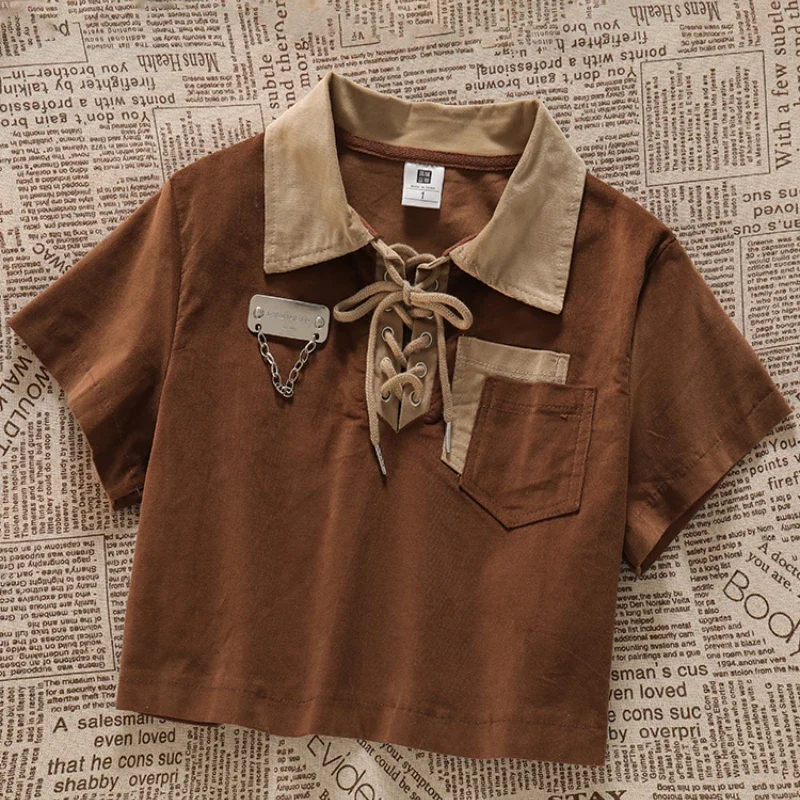 Xgoth японские винтажные шорты костюм с отложным воротником футболка топ женские