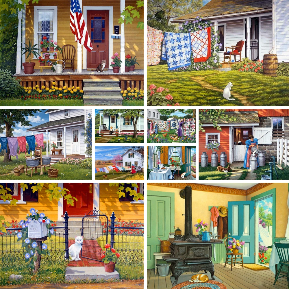 

Cartoon House DIY Paint By Numbers Set Oil Paints 50*70 Painting On Canvas New Design For Adults Handiwork Handicraft Wall Art